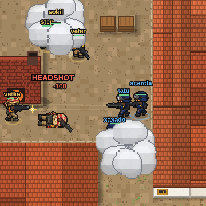 Round na Vila Rica: dois CTs seguram a rua entre os telhados, um TR atira, com duas smokes e um headshot.